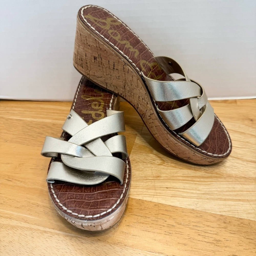 Sam Edelman "Reynere" Leather Slide Platform Wedge Sandals 8M